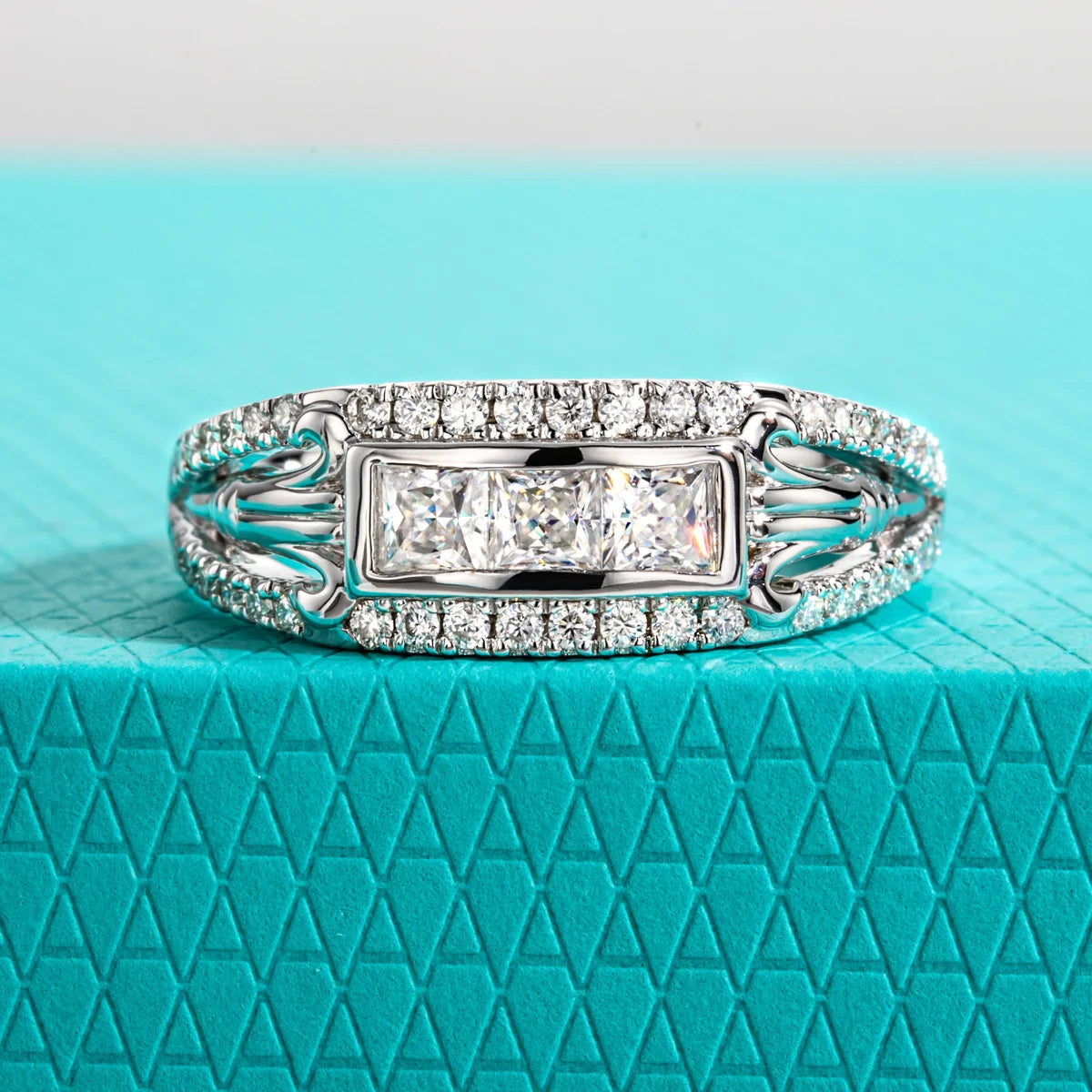 3mm Princess Cut D-Color Moissanite Promise Ring - 925 Sterling Silver