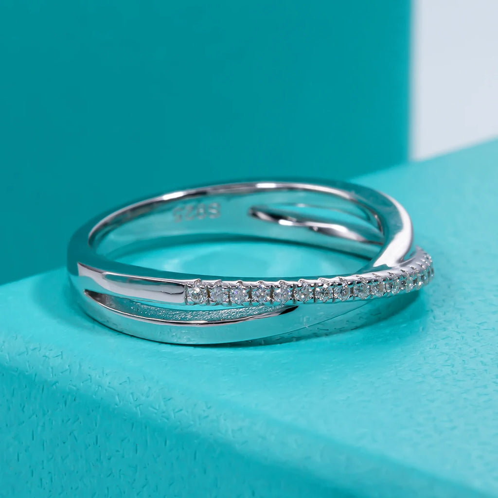 D Color Moissanite Cross Engagement Ring - 18K Gold Plated Wedding Band