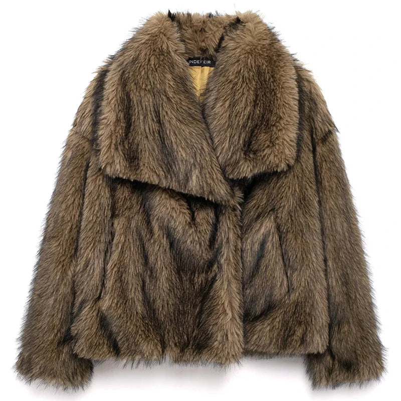 Brown faux fur coat on a white background