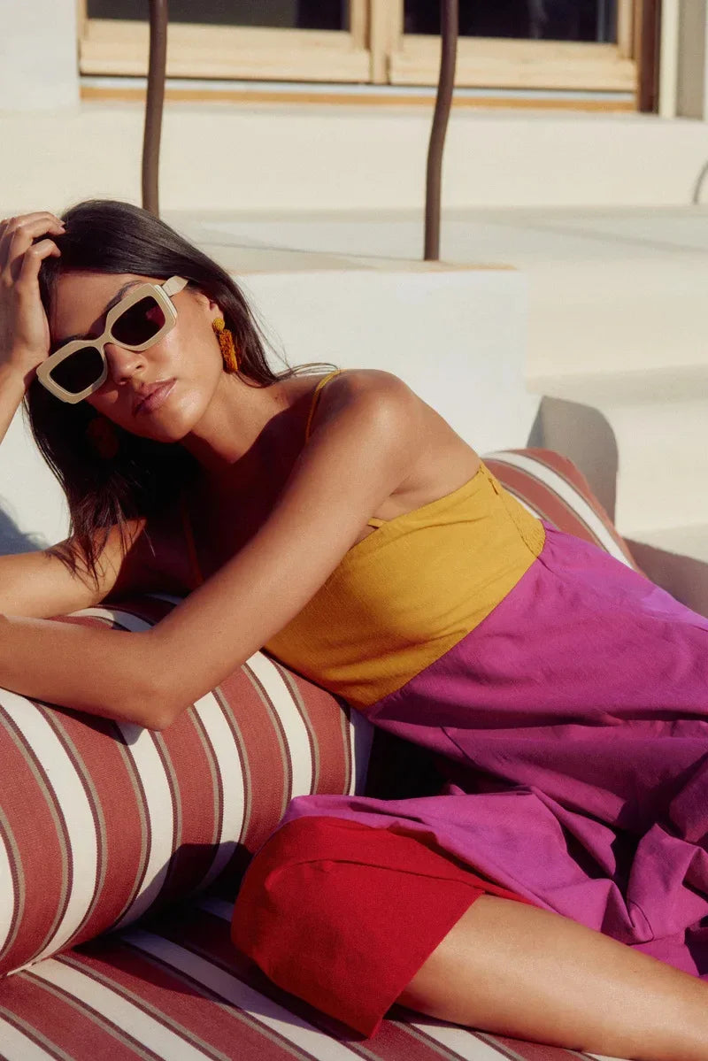 Spaghetti Strap Maxi Dress - Color Block Elegant Silhouette