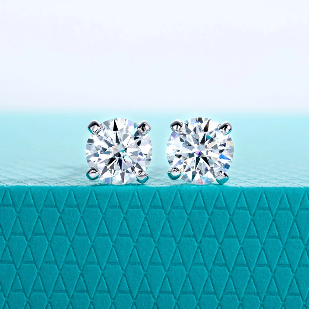 1ct D-Color Moissanite Stud Earrings - 925 Silver 18K Gold Plated