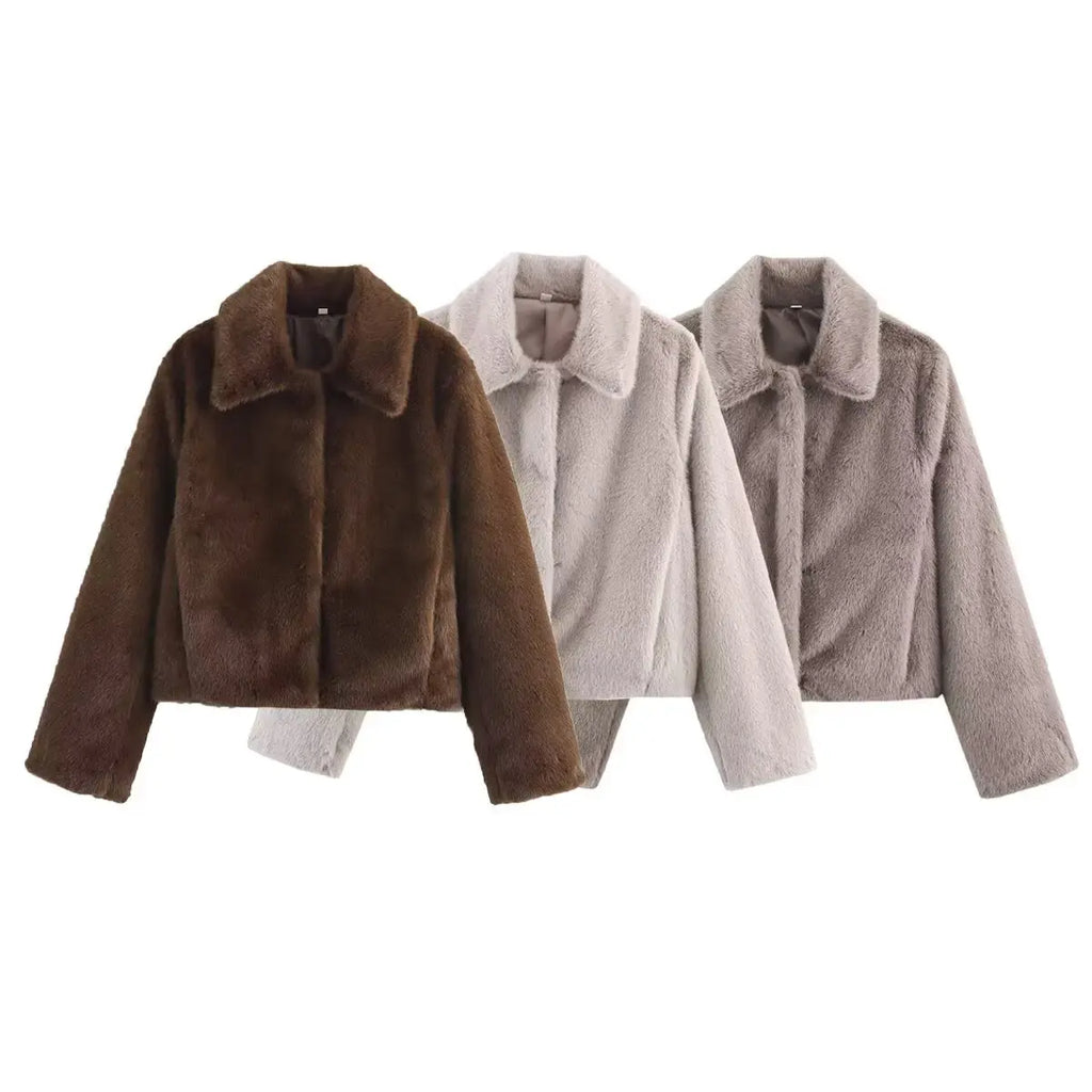 Three jackets in brown, white, and gray on a white background