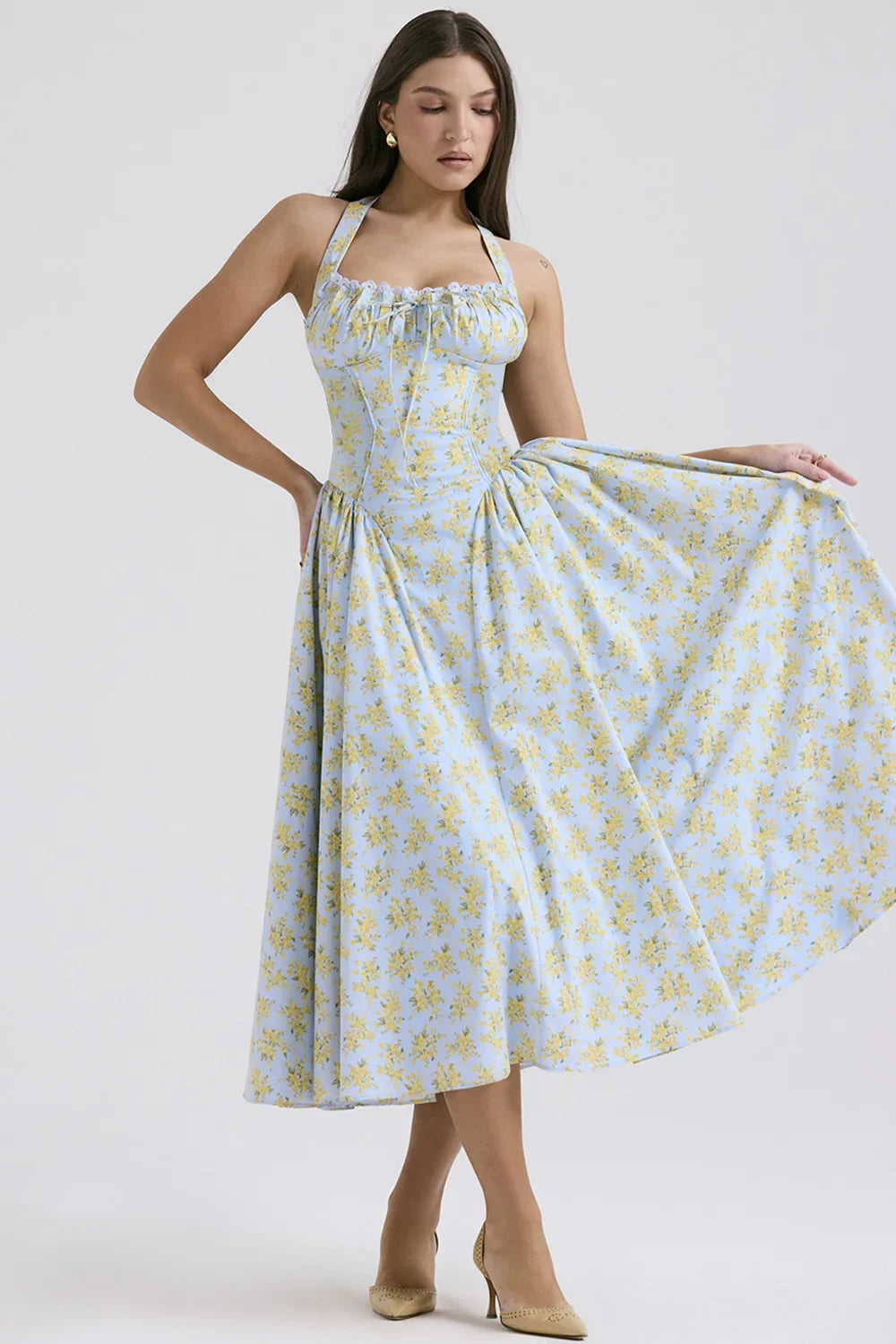 Halter Neck Lace Dress - Cottagecore Style