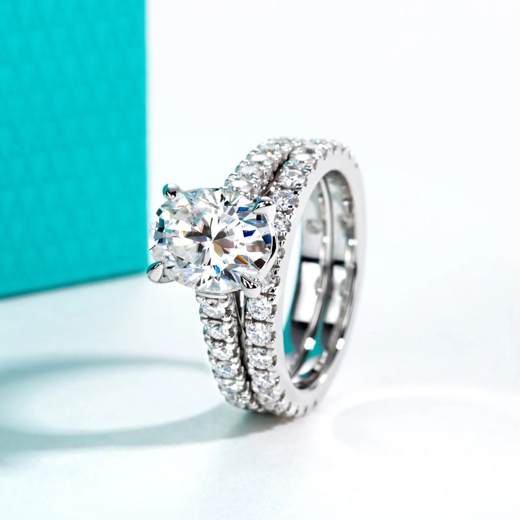 3ct Oval Cut D-Color Moissanite Bridal Ring Set - 925 Sterling Silver