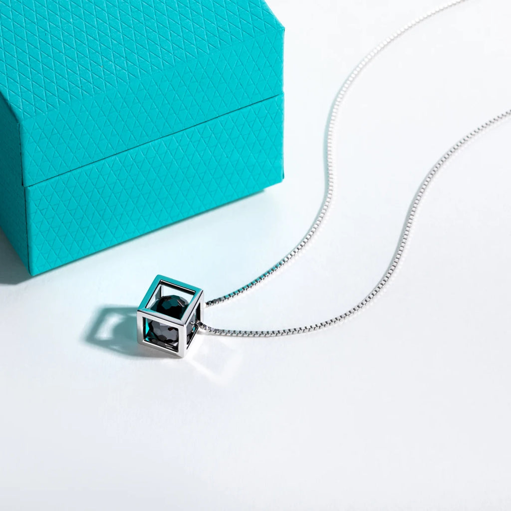 4ct Black Moissanite Pendant Necklace - 925 Sterling Silver Round Cut