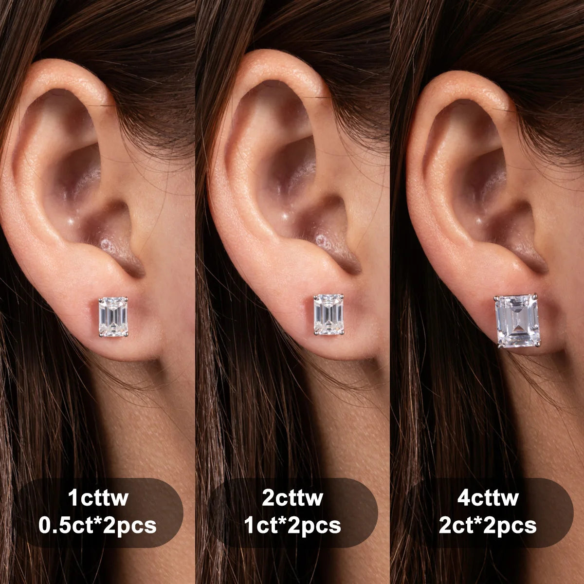 Emerald Cut Moissanite Stud Earrings - 10K Gold Post