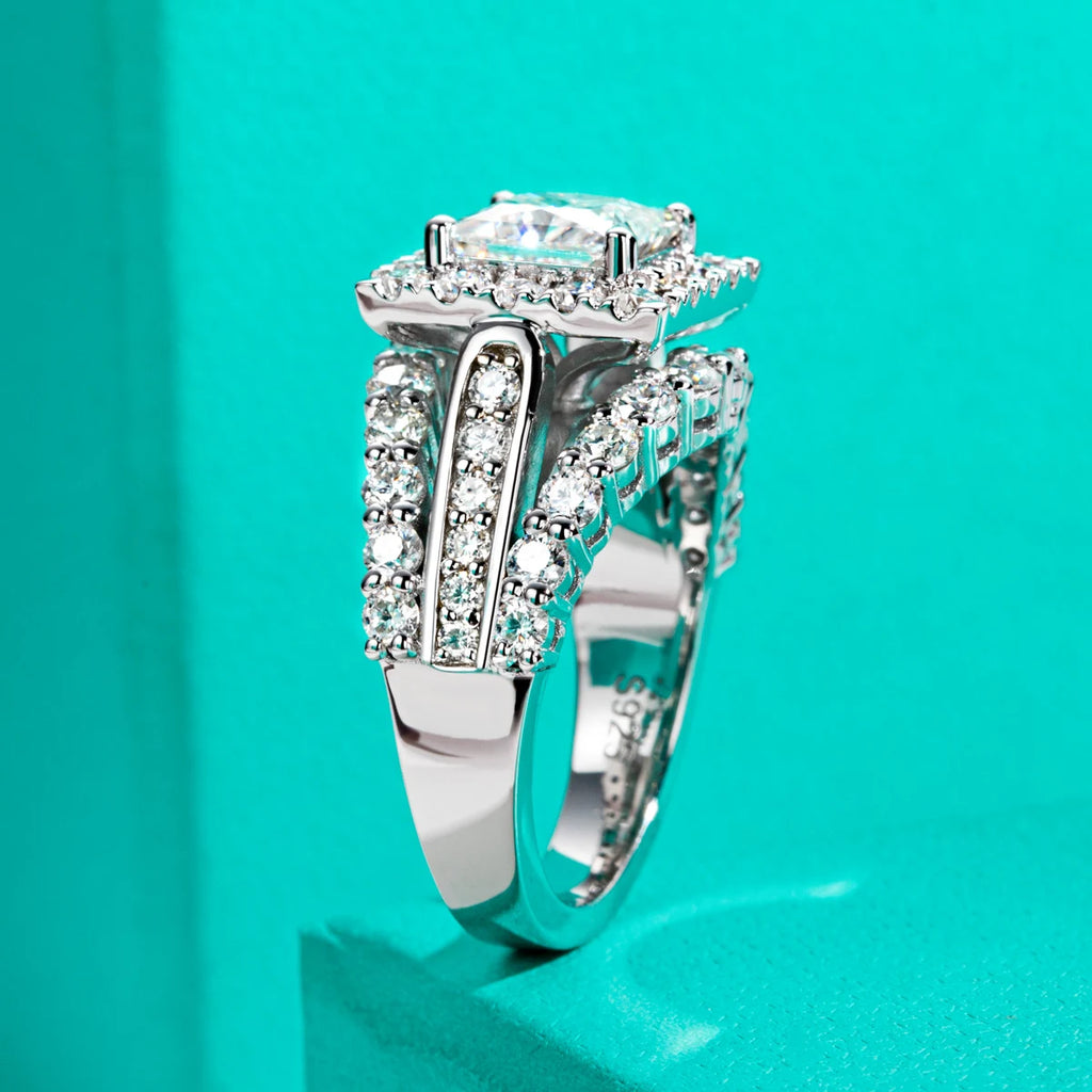3.8ct Princess Cut D-Color Moissanite Engagement Ring - 925 Sterling Silver