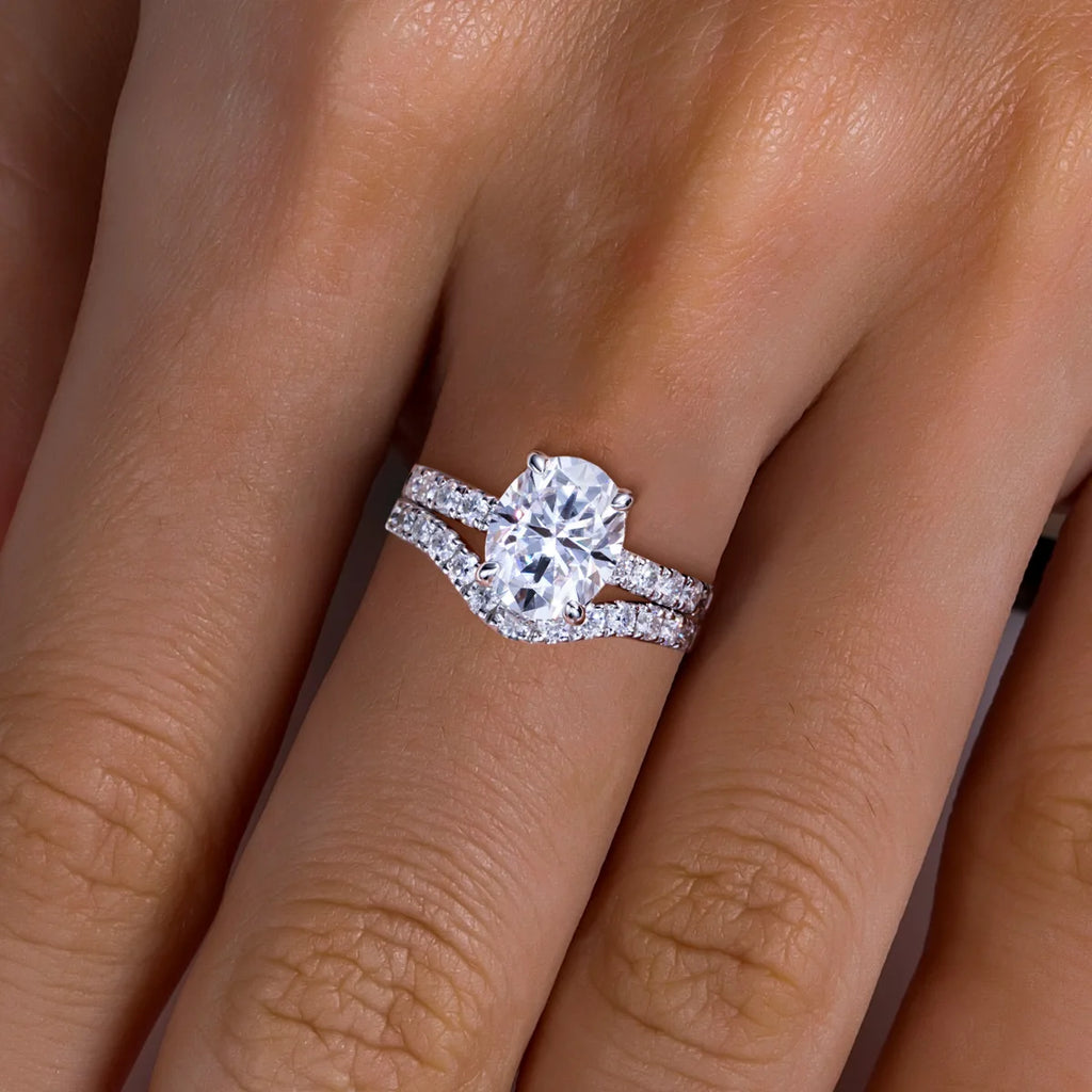 3.64ct Oval Cut D-Color Moissanite Bridal Ring Set - 925 Sterling Silver