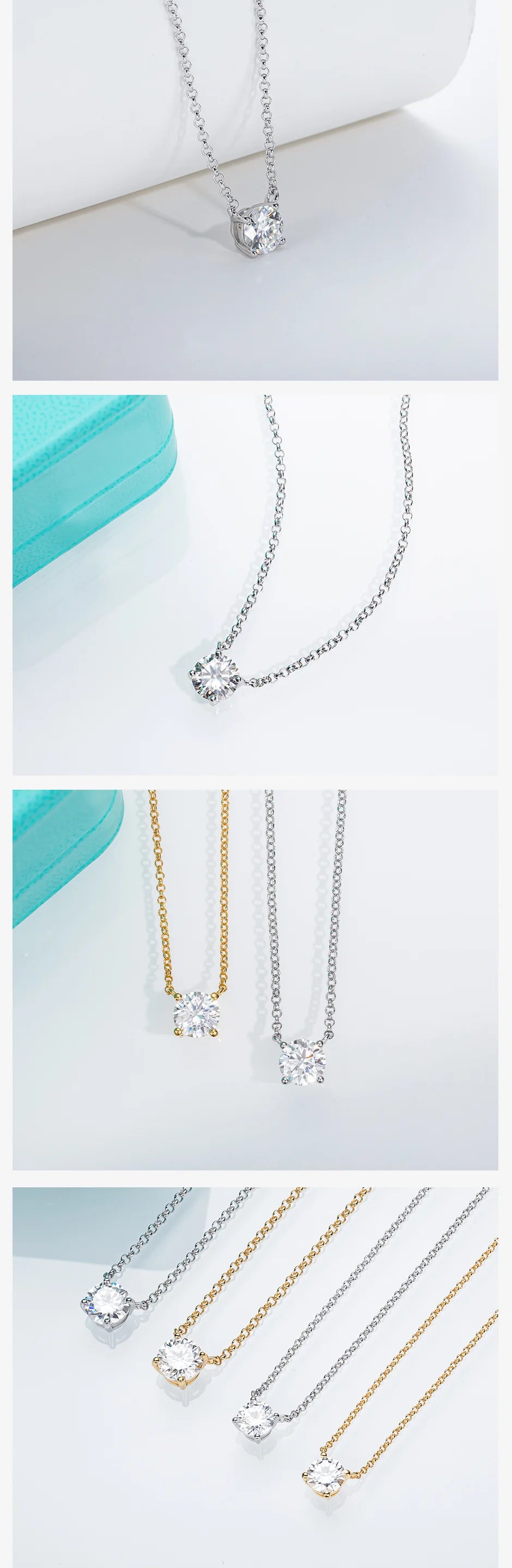 Moissanite Pendant Necklace - 18K Gold Plated D Color Diamond Necklace