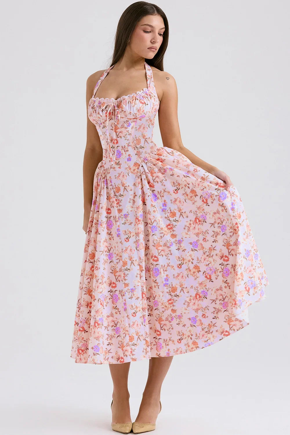 Halter Neck Lace Dress - Cottagecore Style