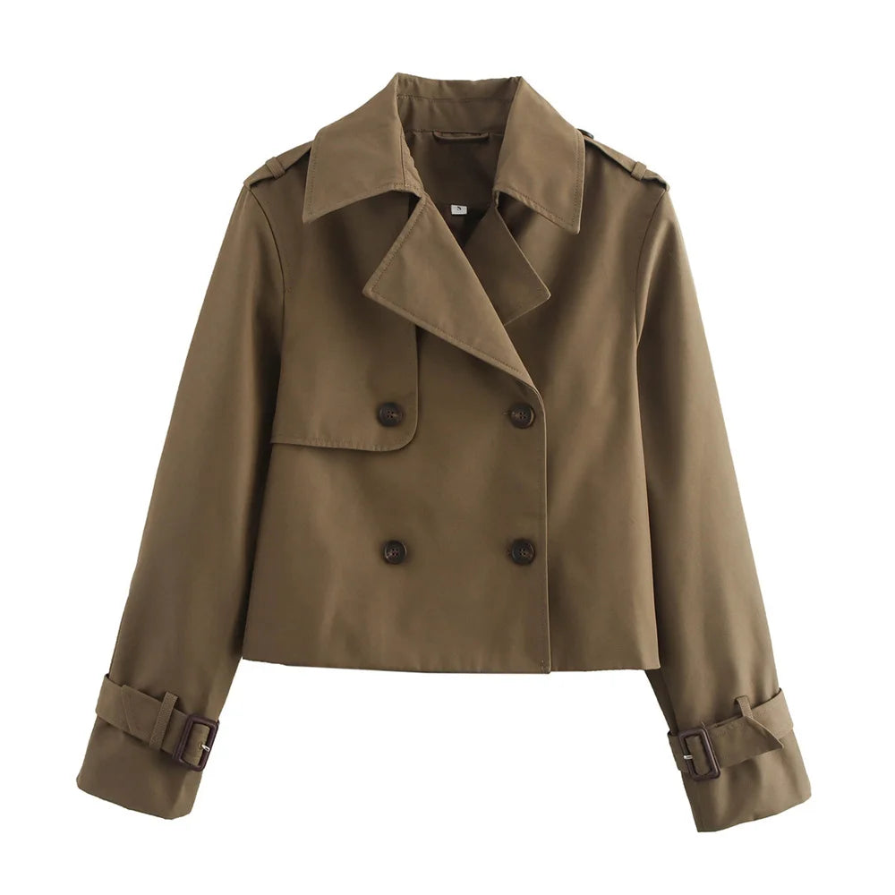 Khaki trench coat on a white background