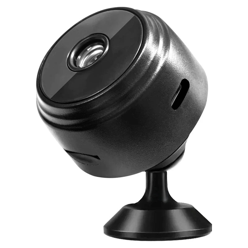 Black and silver spherical camera on a white background