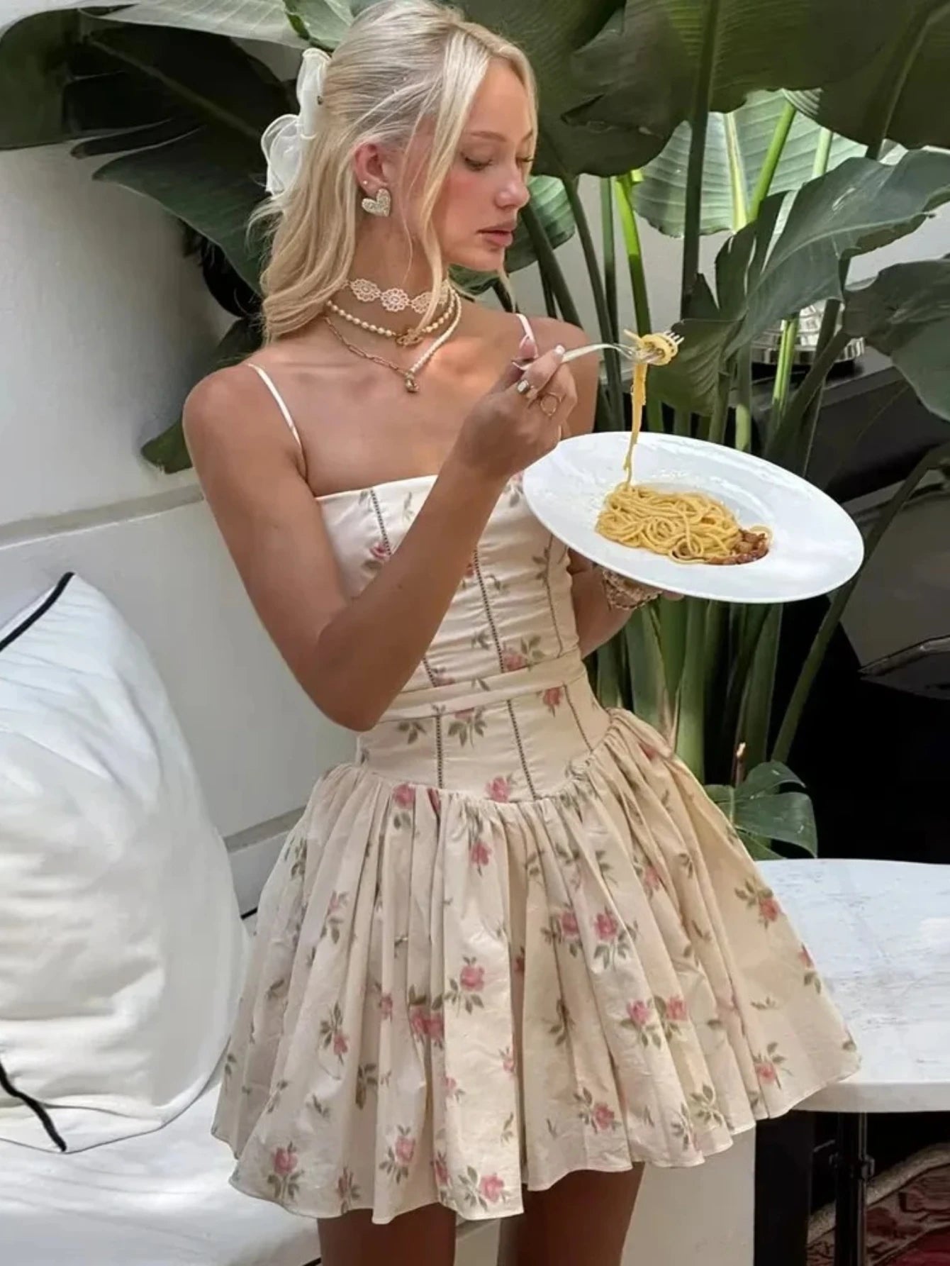 Floral Print Strappy A-Line Mini Dress - Cottagecore Style