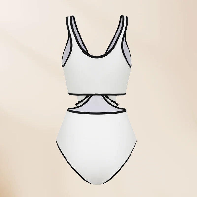 3D Bow-Tie Decor Swimsuit - Black and White Beachwear