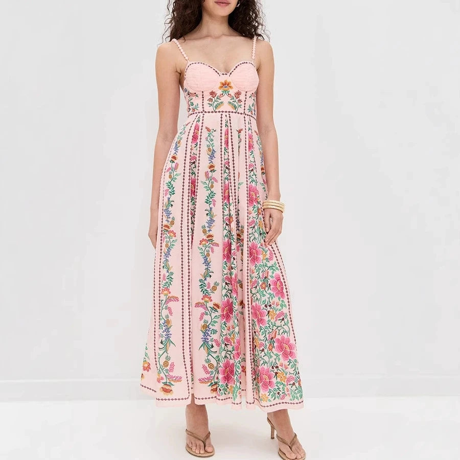 Floral Backless Maxi Dress - Cottagecore Style