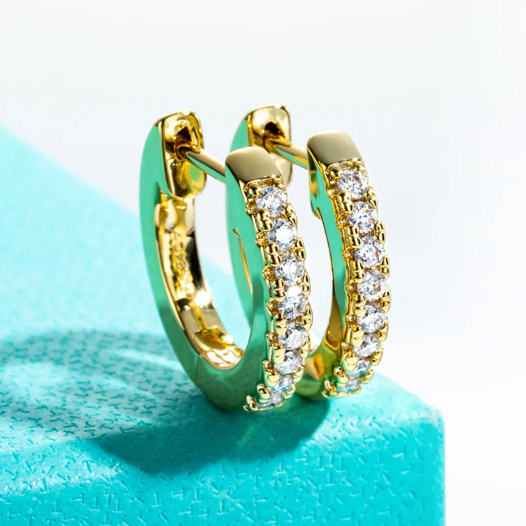 1.5mm D-Color Moissanite Huggie Hoop Earrings - Yellow Gold Plated