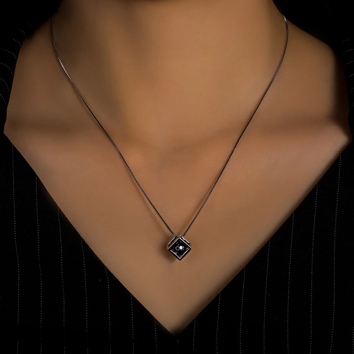 4ct Black Moissanite Pendant Necklace - 925 Sterling Silver Round Cut