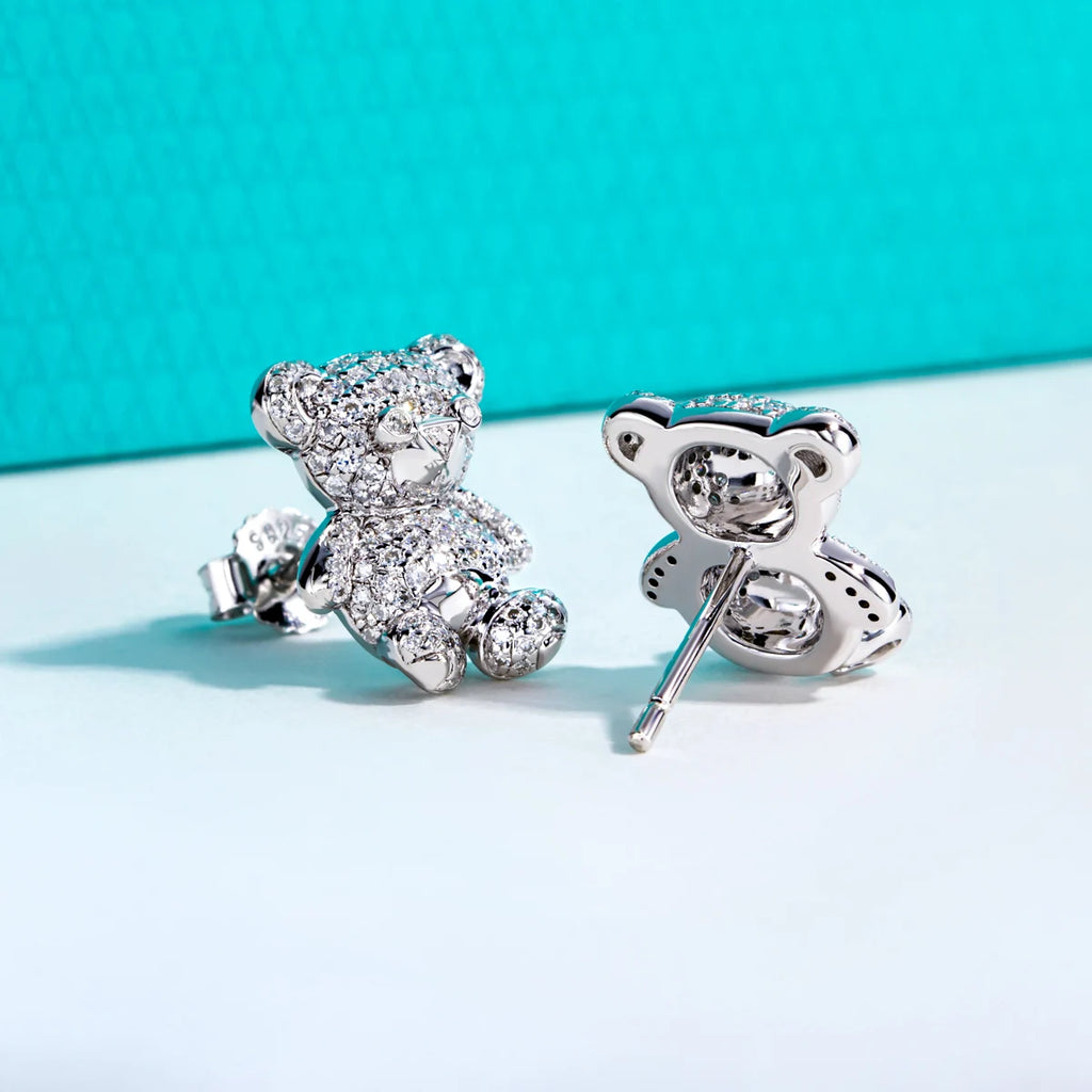 Bear Moissanite Stud Earrings - 925 Sterling Silver