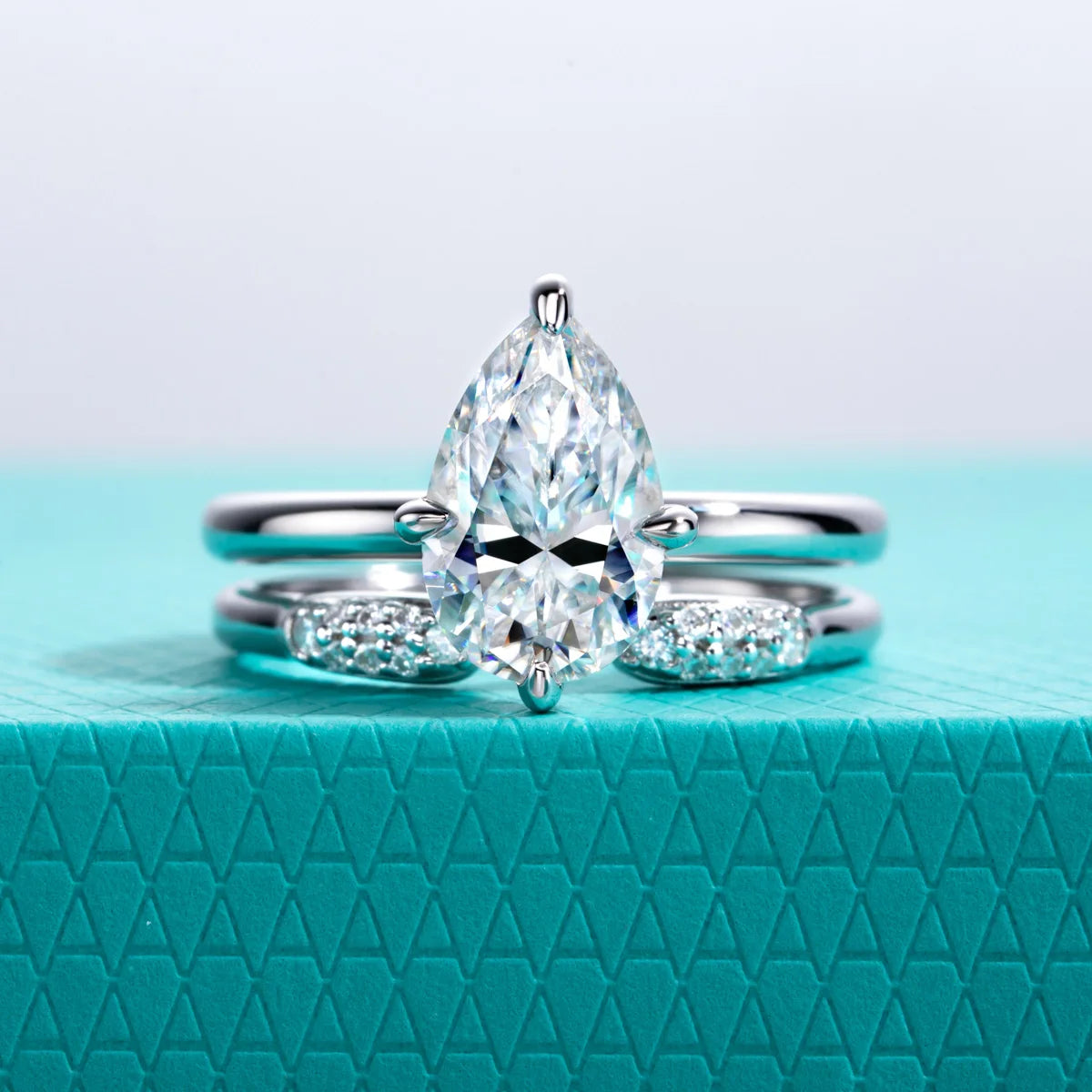 3ct Pear Moissanite Bridal Ring Set - 925 Sterling Silver