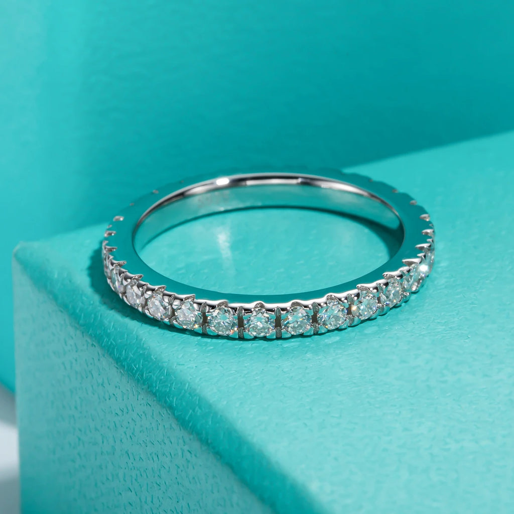 2mm D Color Moissanite Eternity Band - Sterling Silver Wedding Ring