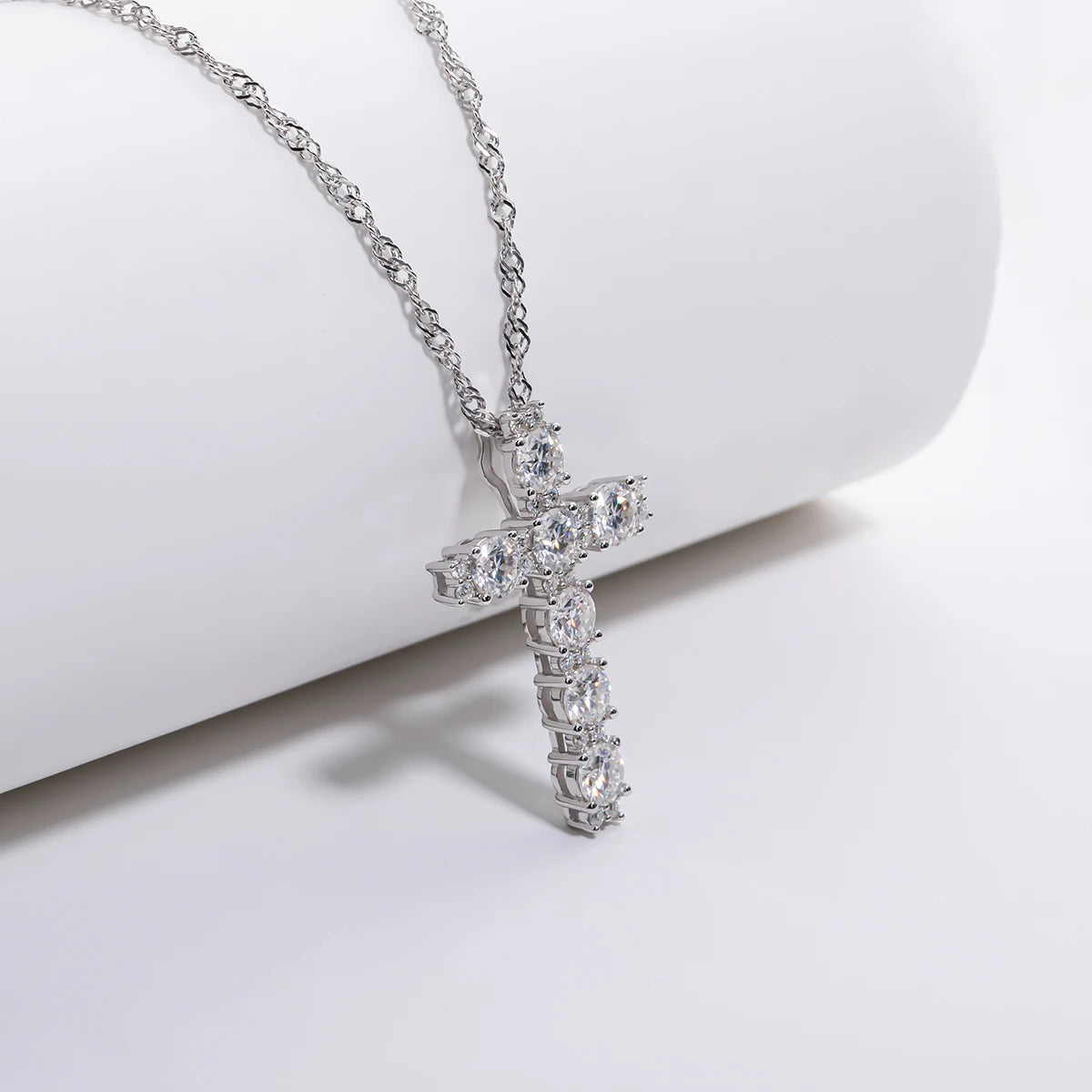 Moissanite Cross Pendant Necklace - 925 Sterling Silver 18K Gold Plated