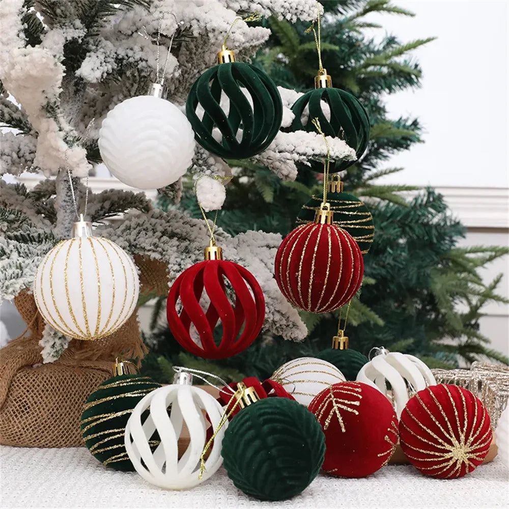 Decorative Christmas ornaments on a tree with a white background