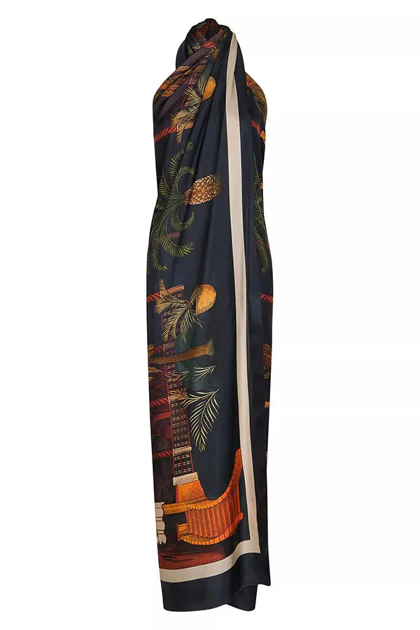 Decorative scarf with tropical pattern on a white background