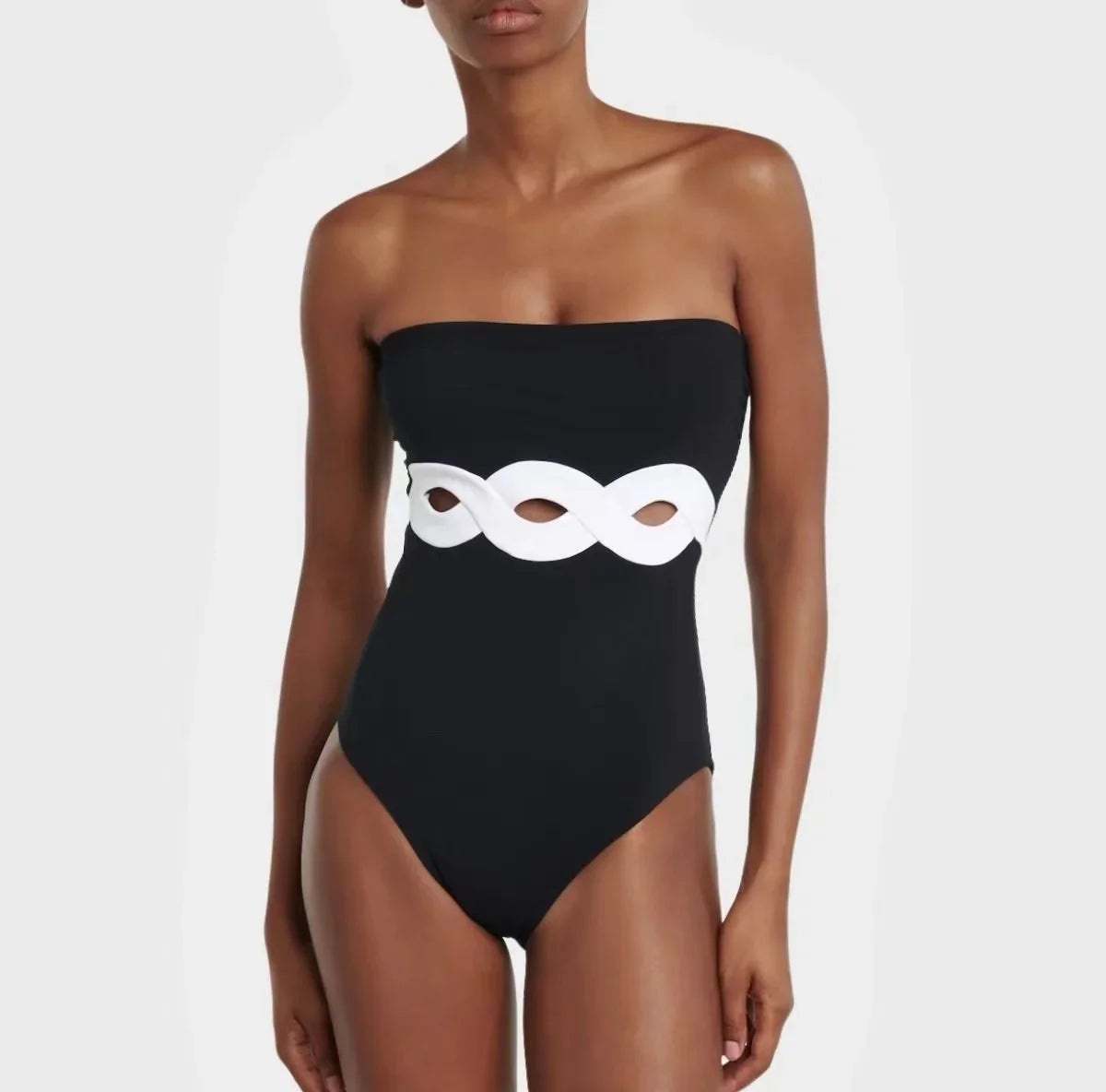 Cutout Swimsuit - Black and White Beachwear