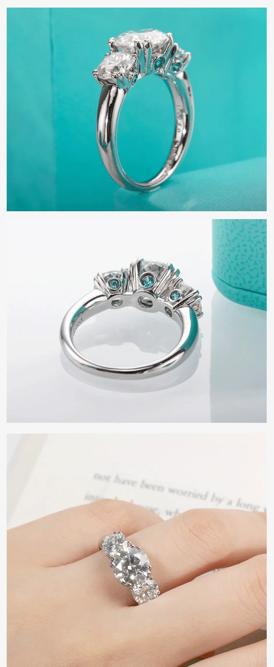 5ct Three Stone D-Color Moissanite Engagement Ring - 925 Sterling Silver