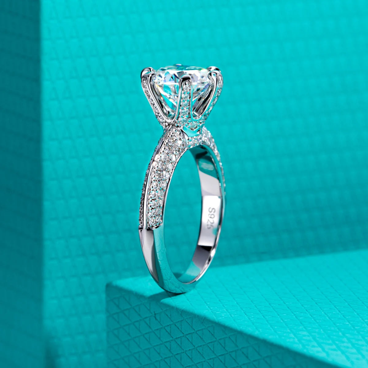 3ct Round Cut D-Color Moissanite Engagement Ring - 925 Sterling Silver