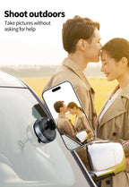 Phone mount on car window with couple in field and smartphone display