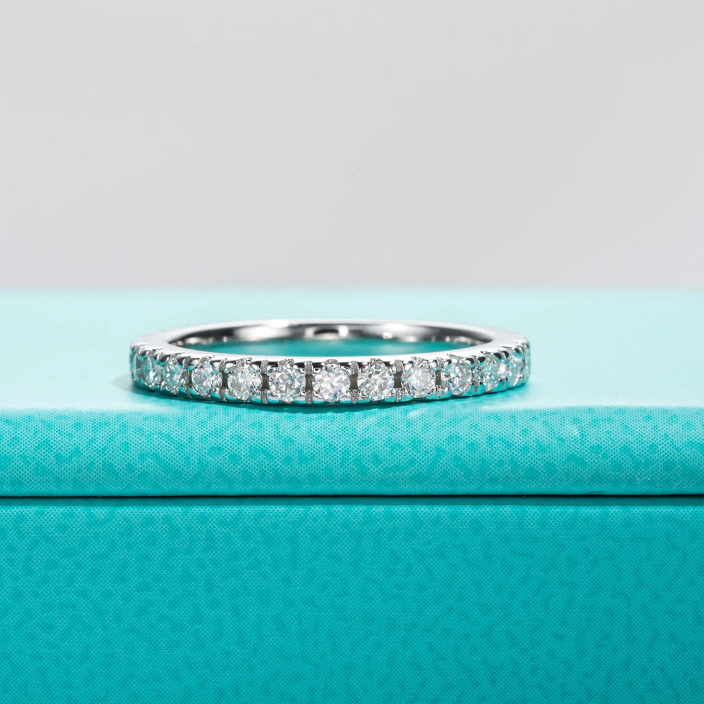 2mm D Color Moissanite Eternity Band - Sterling Silver Wedding Ring
