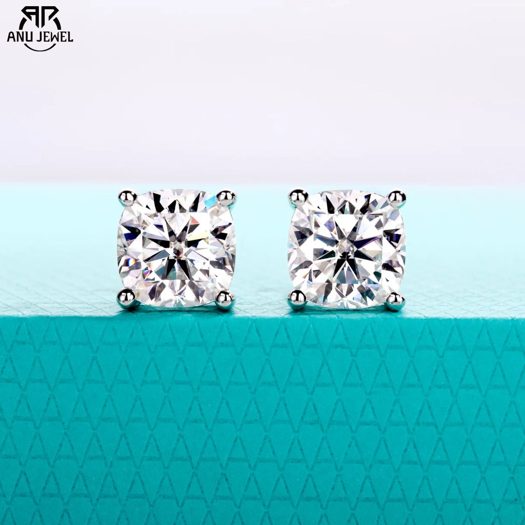 Cushion Cut D-Color VVS1 Moissanite Stud Earrings - 925 Sterling Silver