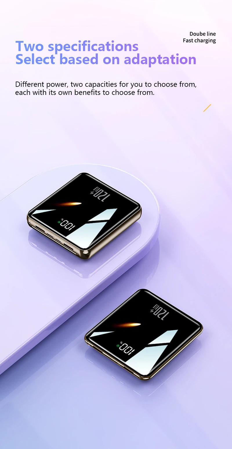 Two electronic devices on a light purple background with text about specifications and adaptation.