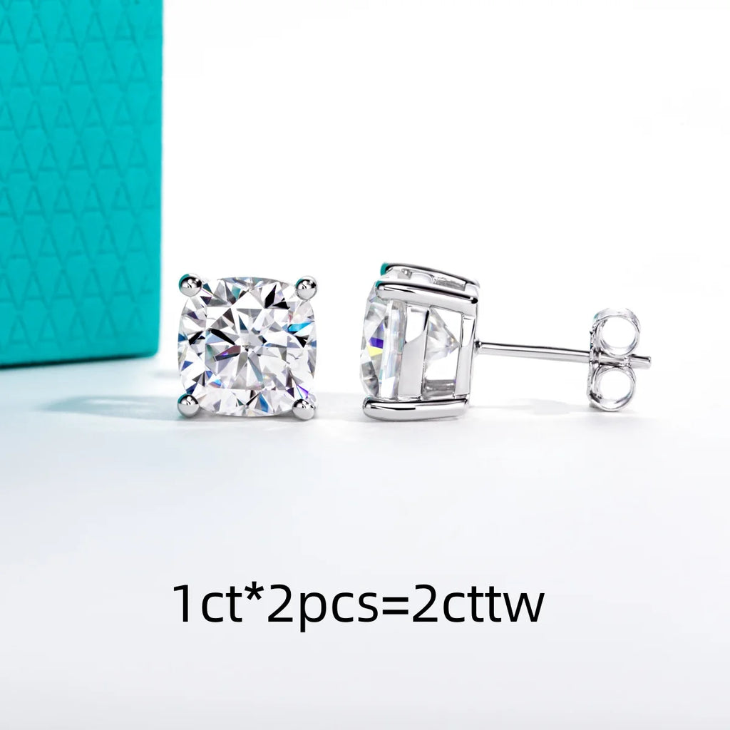 Cushion Cut D-Color VVS1 Moissanite Stud Earrings - 925 Sterling Silver