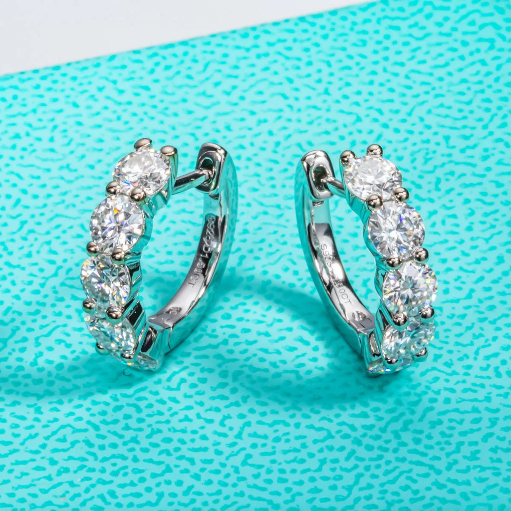 4mm D-Color Moissanite Huggie Hoop Earrings 3cttw - 925 Sterling Silver