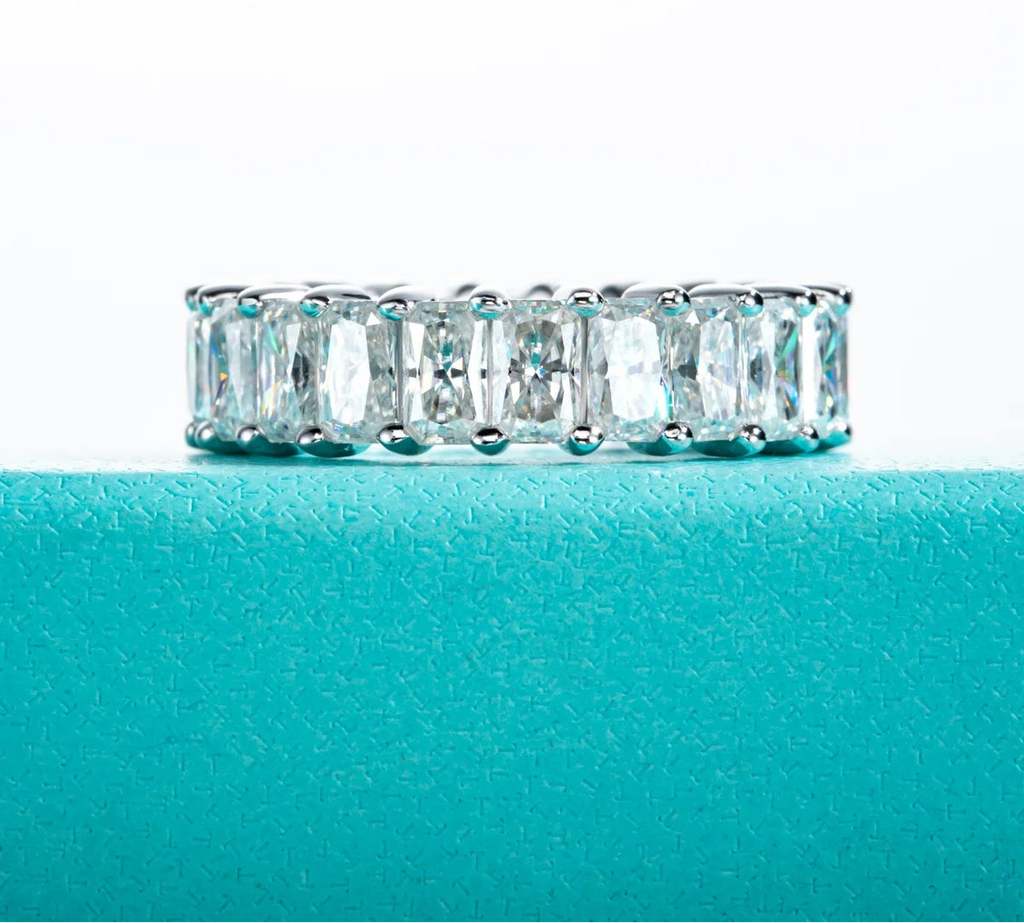 Emerald Cut Moissanite Eternity Ring 8.1cttw - 925 Sterling Silver