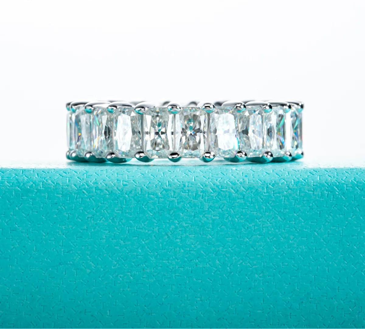 Emerald Cut Moissanite Eternity Ring 8.1cttw - 925 Sterling Silver