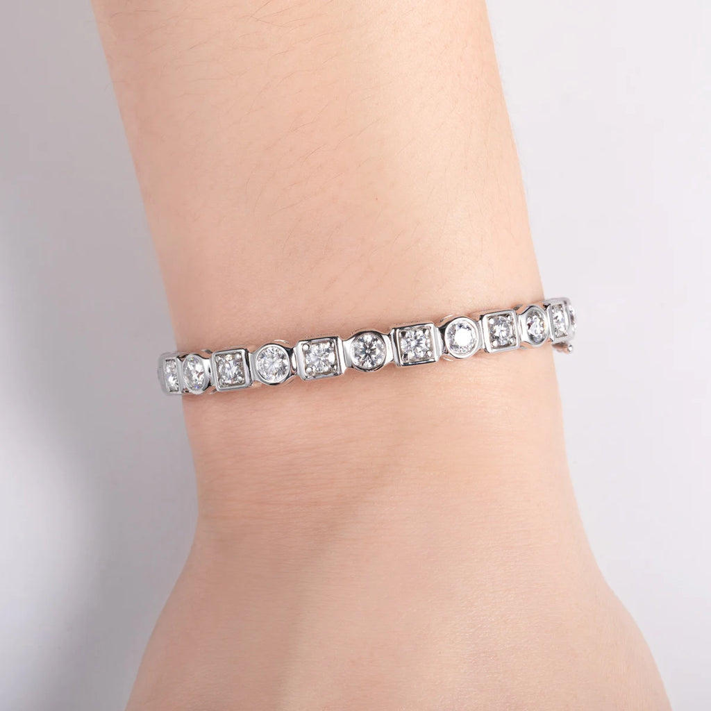 4.5mm Moissanite Bezel Bracelet - 925 Sterling Silver White Gold Plated