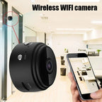 Wireless WiFi camera with smartphone app interface in a modern office setting