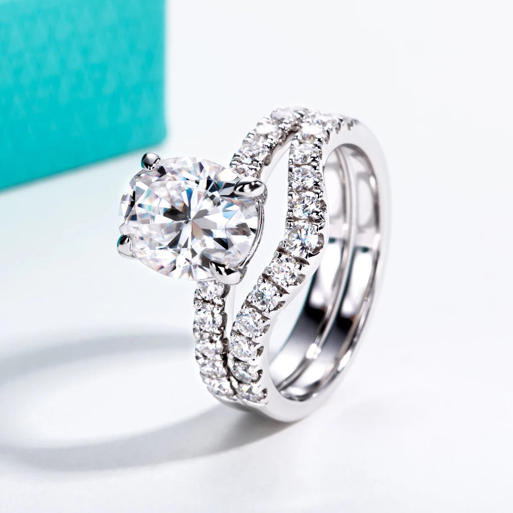 3.64ct Oval Cut D-Color Moissanite Bridal Ring Set - 925 Sterling Silver