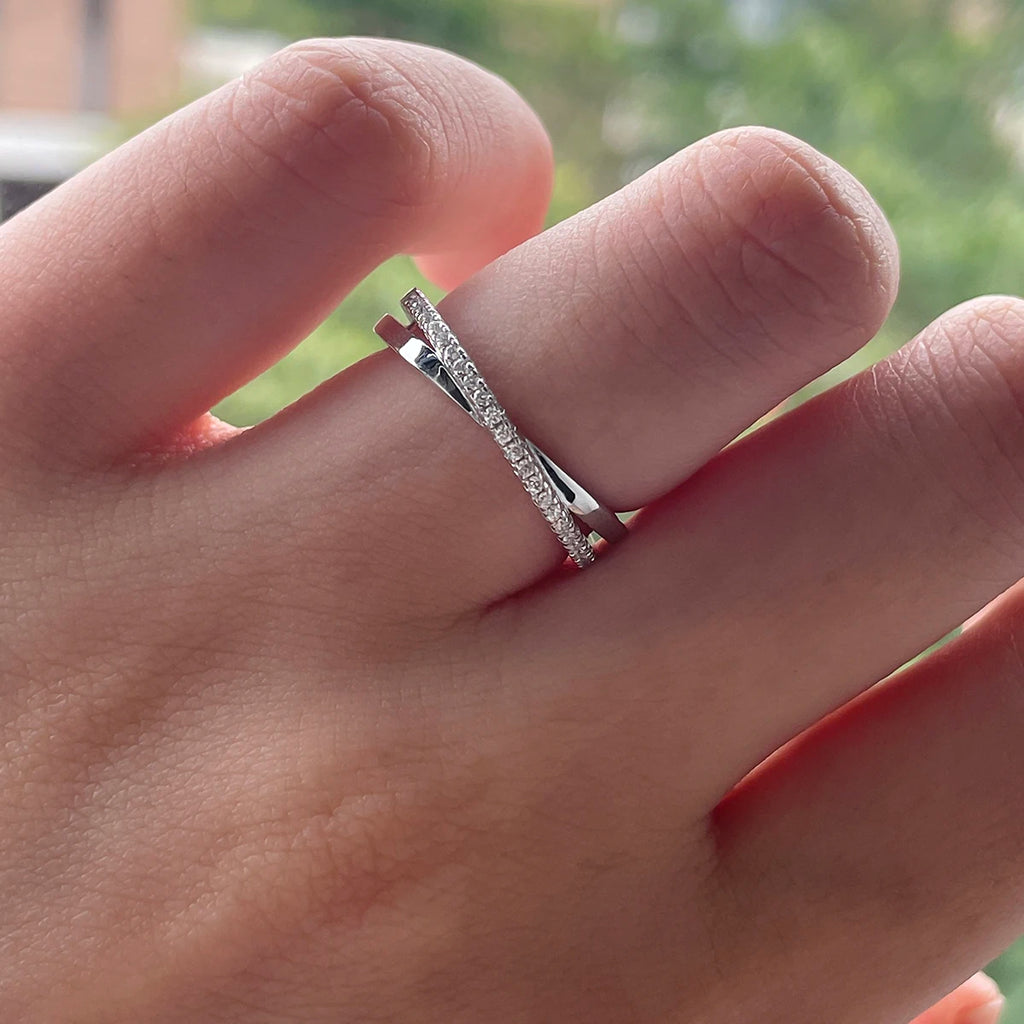 D Color Moissanite Cross Engagement Ring - 18K Gold Plated Wedding Band