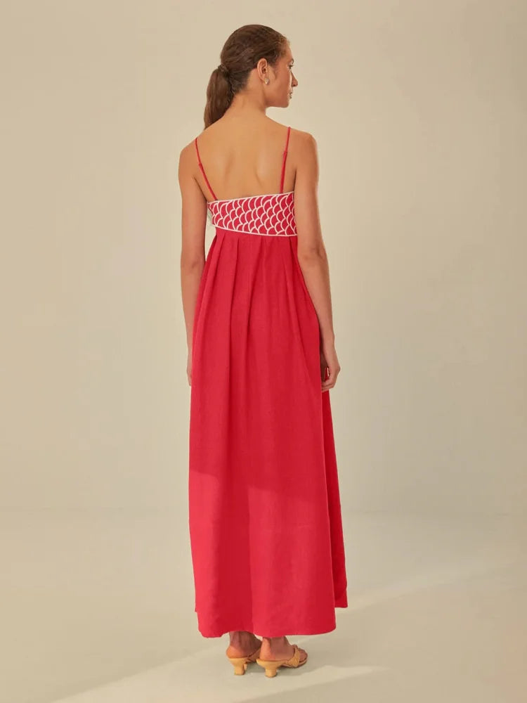 Spaghetti Strap Backless Maxi Dress - Fishtail Hem