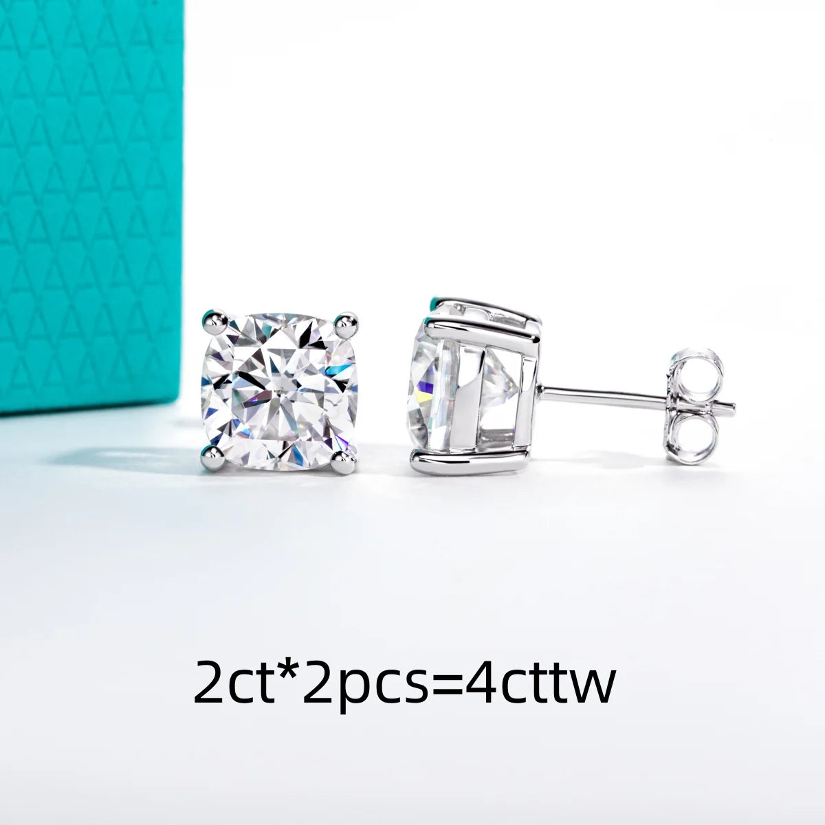 Cushion Cut D-Color VVS1 Moissanite Stud Earrings - 925 Sterling Silver