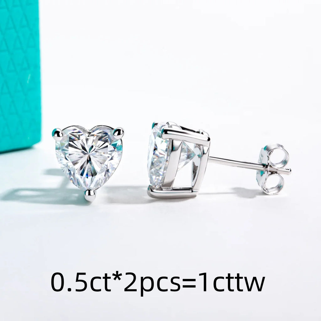 Heart Moissanite Stud Earrings - 925 Sterling Silver