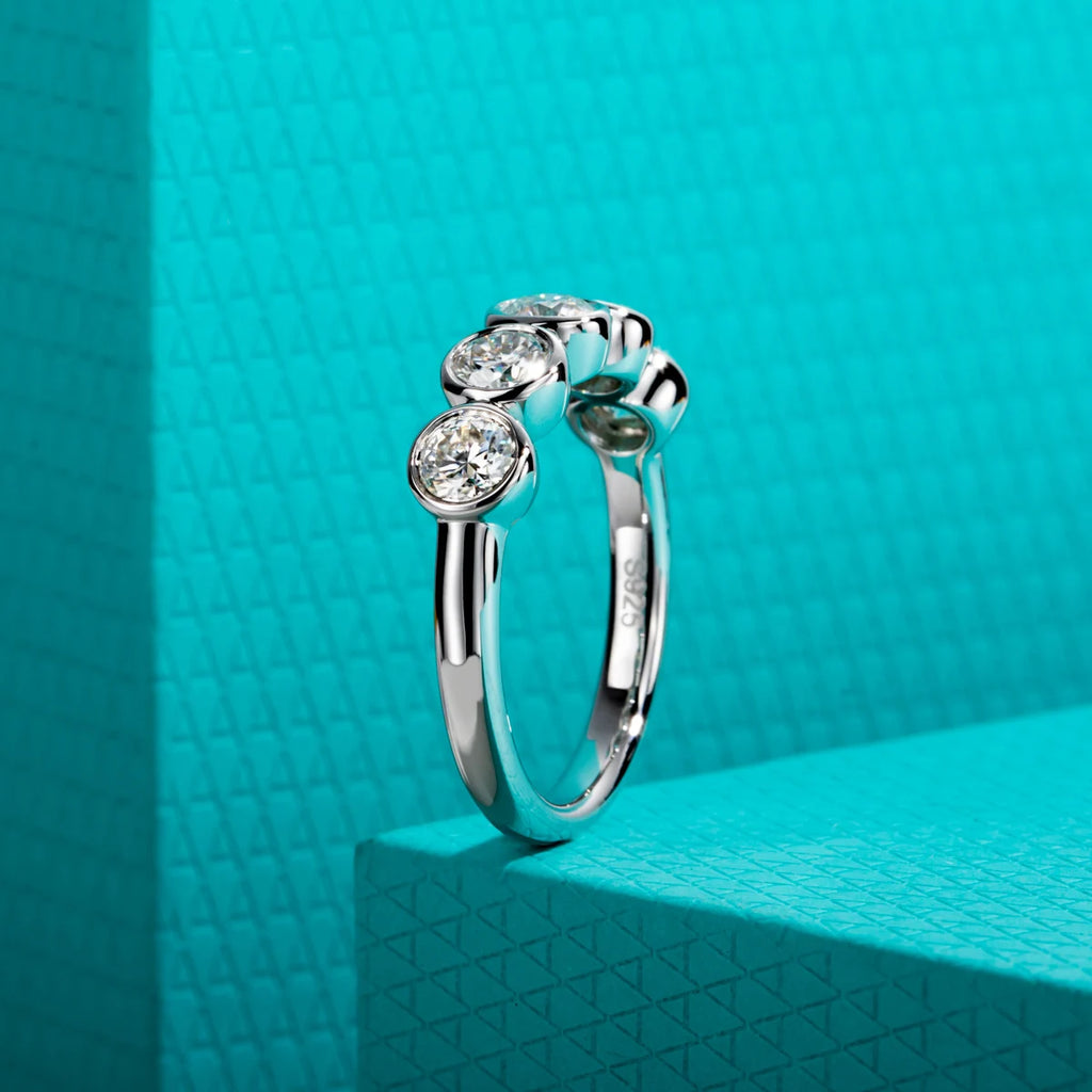 4mm Moissanite Half Eternity Bezel Band - 1.5cttw Sterling Silver Ring