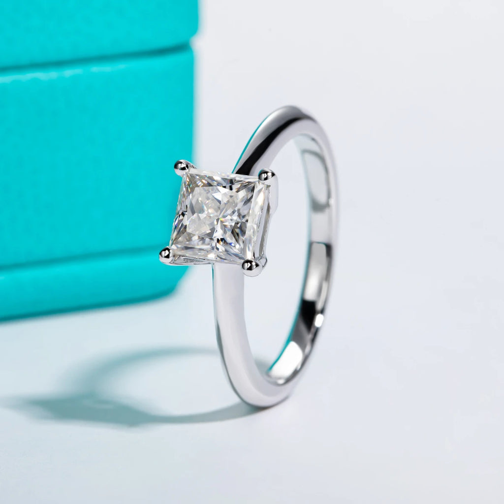 1.2ct Princess Cut D-Color Moissanite Engagement Ring - 925 Sterling Silver