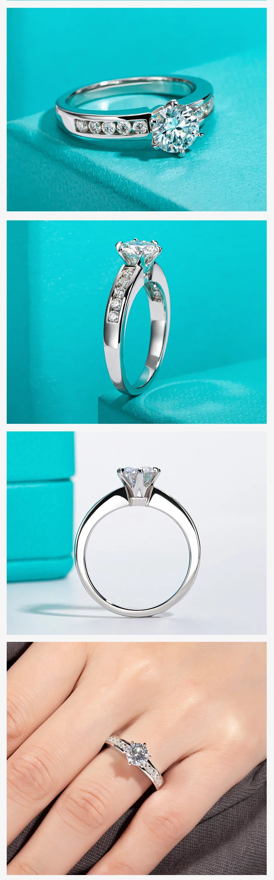 1ct D-Color Moissanite Engagement Ring - Princess or Round Cut - 925 Sterling Silver