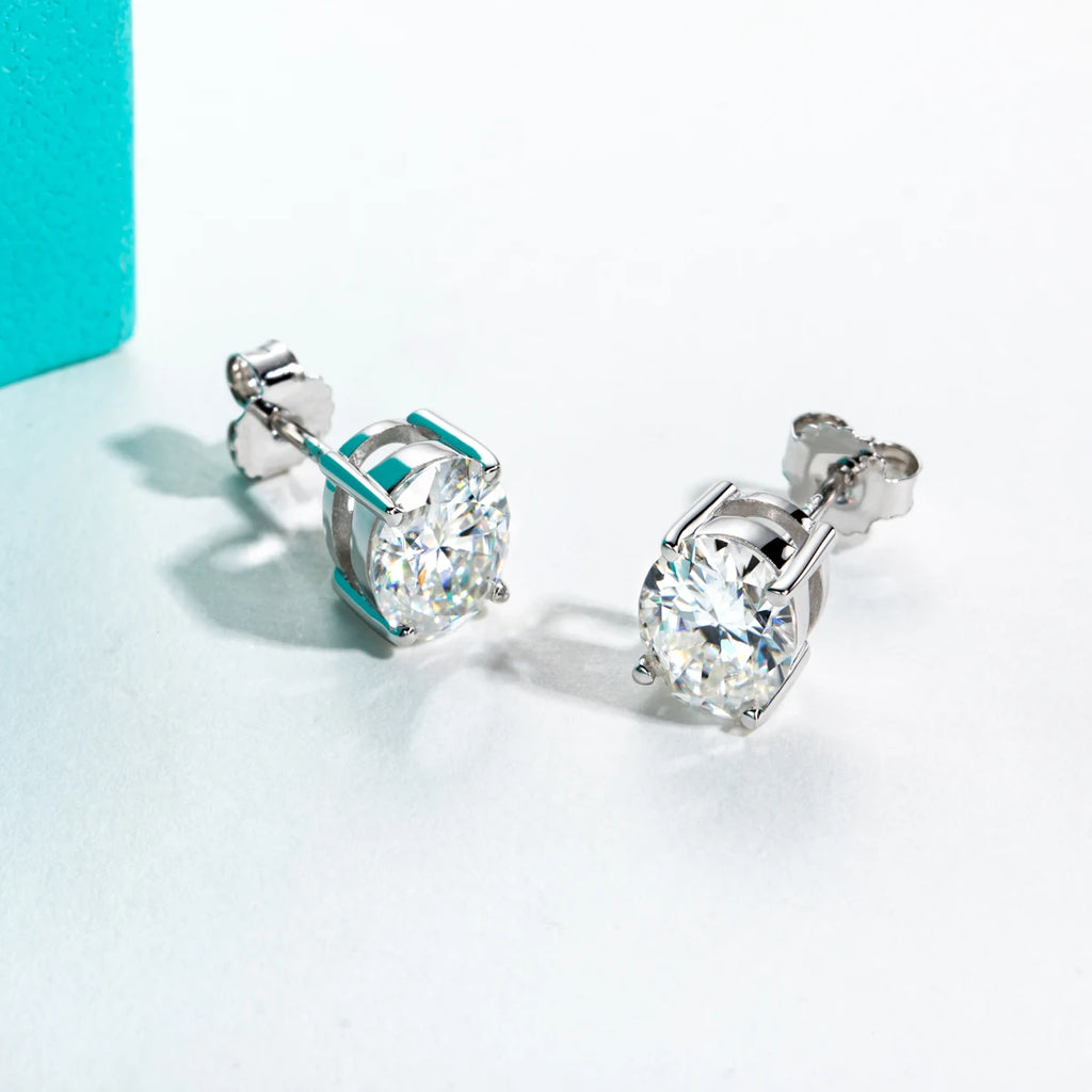 Oval Cut Moissanite Stud Earrings - 10K Gold Post