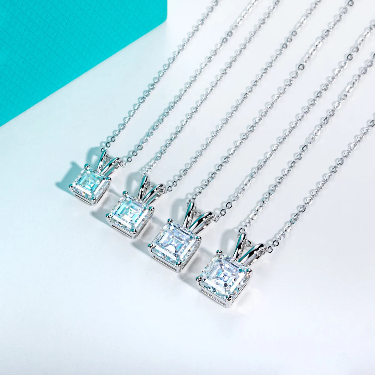 Asscher Cut Moissanite Pendant Necklace - 925 Sterling Silver D Color